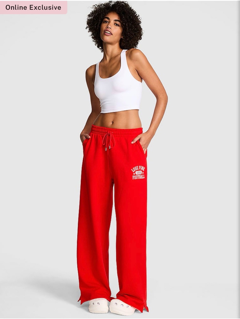 Red Wide-Leg Sweatpants with Drawstring Waist